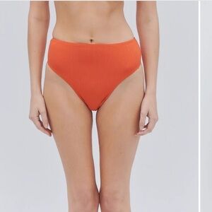 Frankie's Bikinis Jenna Plissé High Waist Bikini Bottom Vibrant Orange S